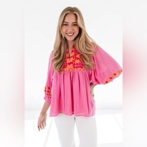 J. Marie Embroidered Carlie Top NEW $162